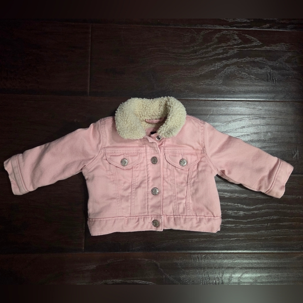 Gap Pink Baby Denim Jacket with Sherpa Lining And Collar